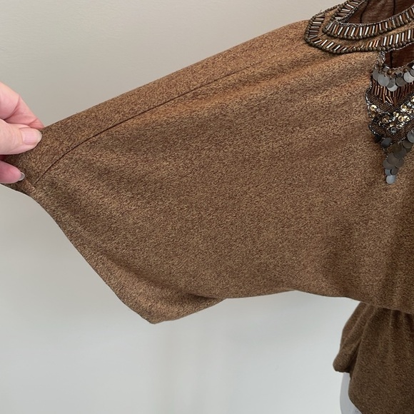 Miss Me Brown Open Shoulder Beaded Sequined Top. Medium - Picture 4 of 10